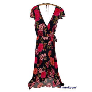 Target Floral Wrap Midi Dress - Black and Red